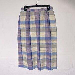 Vintage Marjorie Hamilton Cream Purple Blue Plaid Pencil Skirt M